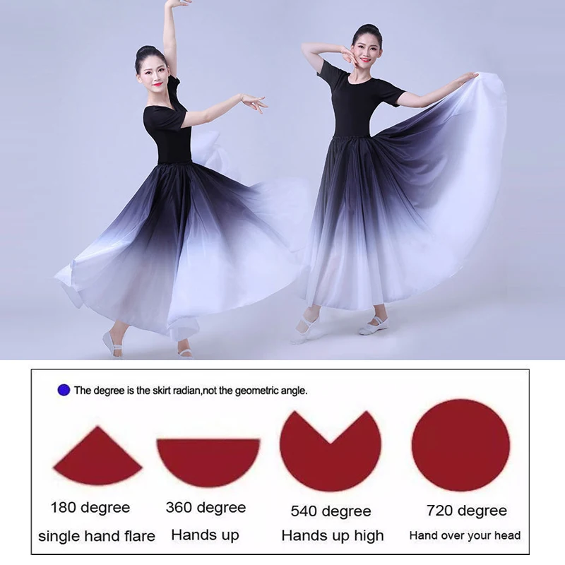 180/360/720 Degree Women Gradient Dance Skirts Modern Classical Dance Costume Performance Dance Practice Big Swing Long Skirts