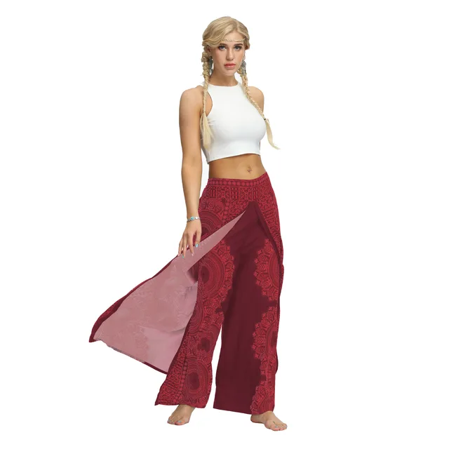 Ethnic style printed loose wide-leg pants women's fitness exercise yoga pants workout clothes trousers women YEA014