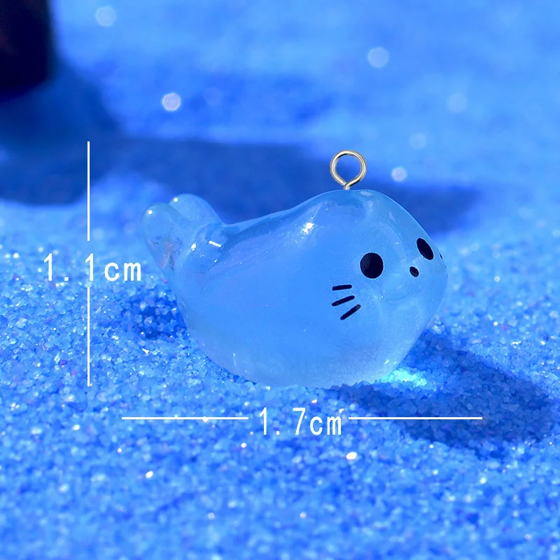 Kawaii Luminous Mini Seal Pup Resin Charms Lovely Marine Animal Pendant For Earring Bracelet DIY Jewelry Make W13 10pcs