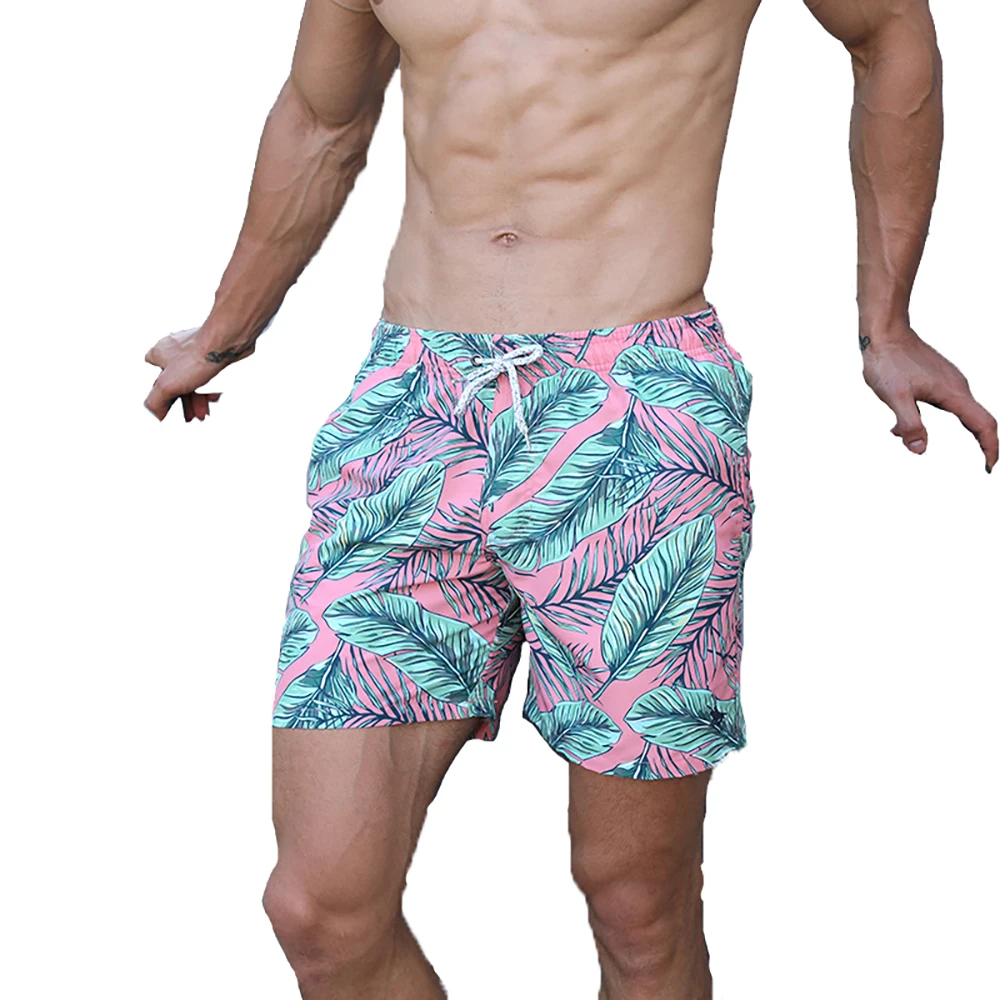 

New Summer Beach Pants Loose Casual Shorts Men's Palm Leaf Printed Mesh Lined Fashion Hot Spring Resort Large Size Pants