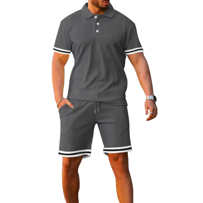 2024 New Summer Men's Clothing Europe And The United States Style Tough Man Short-sleeved Polo Shirt Shorts Two-piece Set