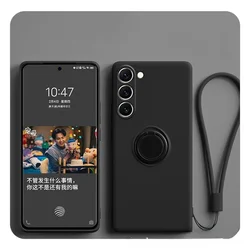 Magnetic Silicone Strap Ring Phone Case Cover - Galaxy S22 Plus (Black)
