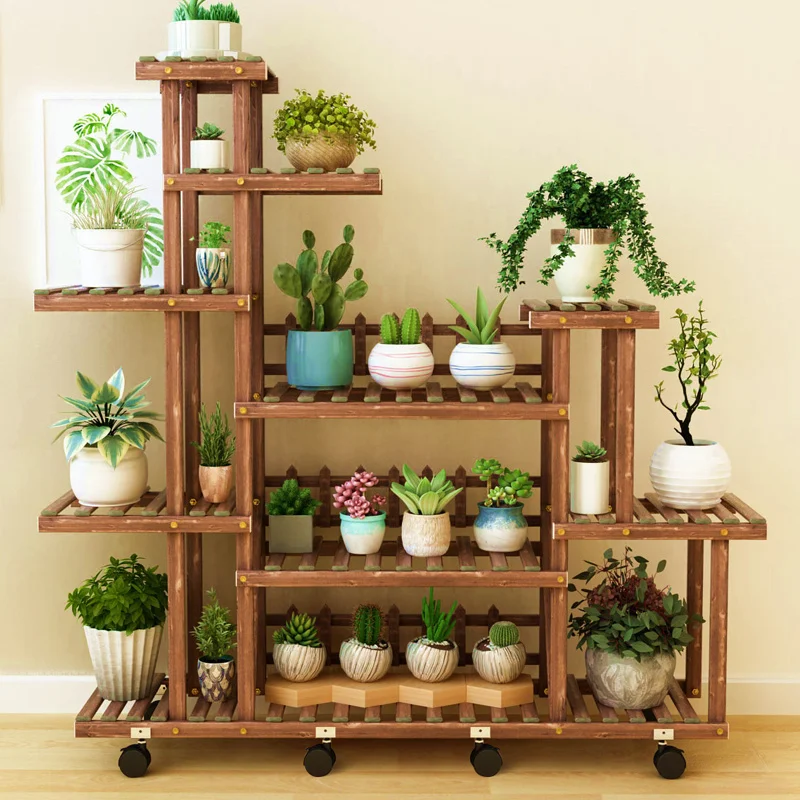 Wood Flower Rack Plant Stand Shelves Bonsai Display Shelf Indoor Yard Garden  Plant Shelves Patio Balcony Flower Stands