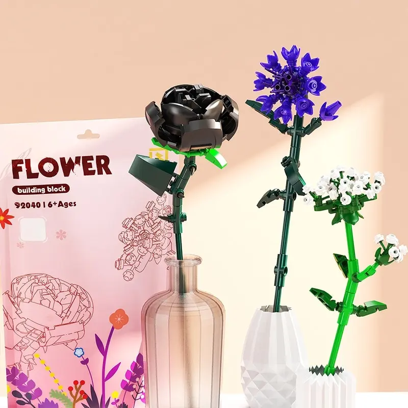 Flower Building Blocks Flower Model Building Blocks 3D Bouquet Plants Sunflower Rose Bricks Kits Children DIY Educational Toys Adult Romantic Gifts