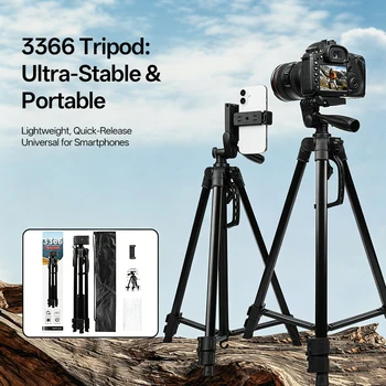 Treppiede da viaggio per telefono in alluminio, alto 55 pollici (140 cm), con piastre rapide e testa panoramica per fotocamere digitali DSLR SLR Canon Nikon