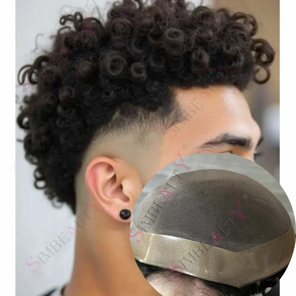 Afro Toupee For Black Men Curly Weave Har Unt For Black Men Full Poly
