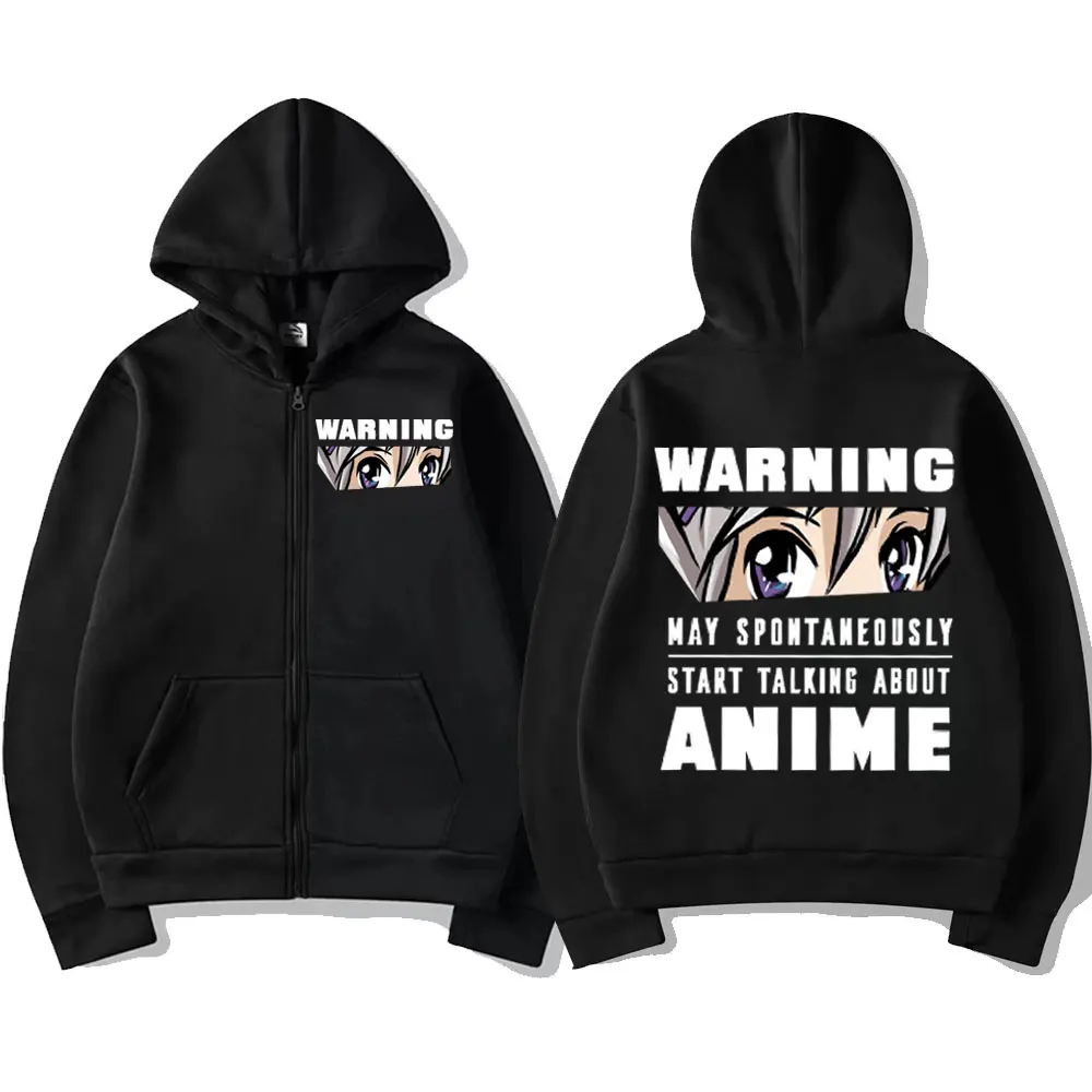 

Warning May Spontaneously Start Talking about Anime Girl Eyes Graphic Zipper Hoodies Street Trend Fashion Zip Up Pullover Unisex