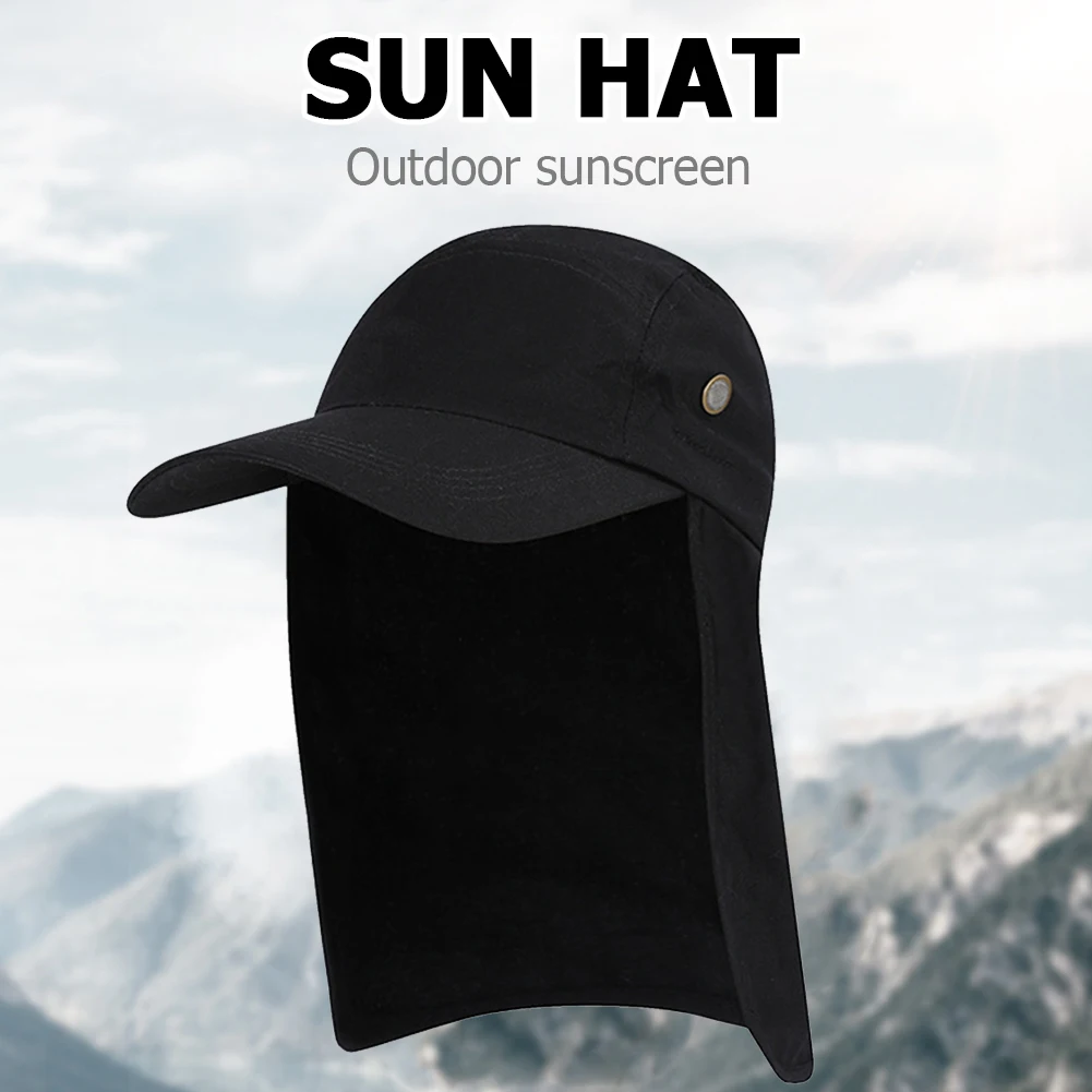 UV Protection Fishing Hat Solid Color Outdoor Sun Protection Cap with Ear Neck Flap Cover Camping Hiking Touring Headwear