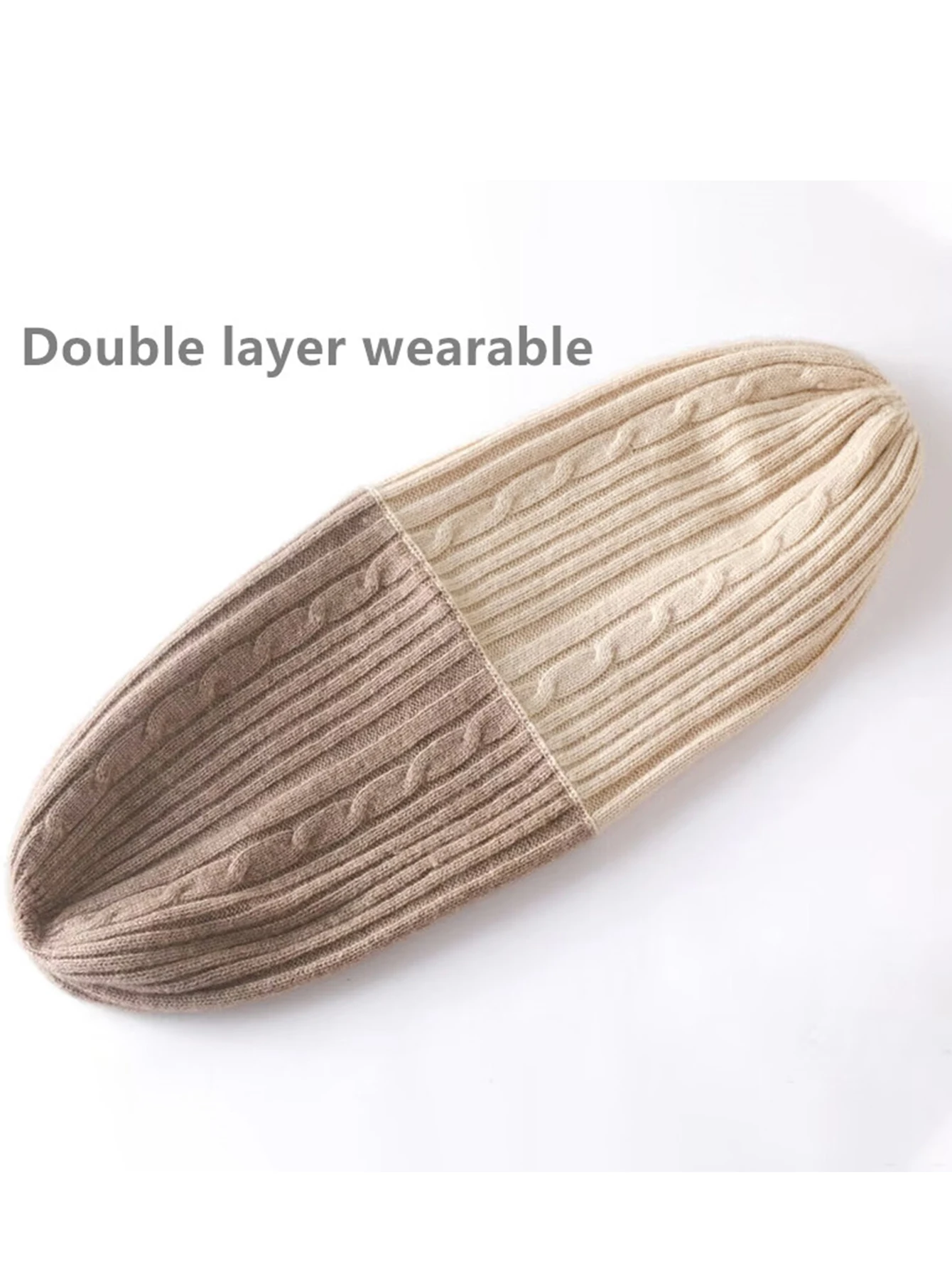100% Pure Goat Cashmere Beanies for Women Winter Thick 2 Layer Wearable Soft Warm Twist Skullies Cap Girl Fashion Slouchy Hat 5