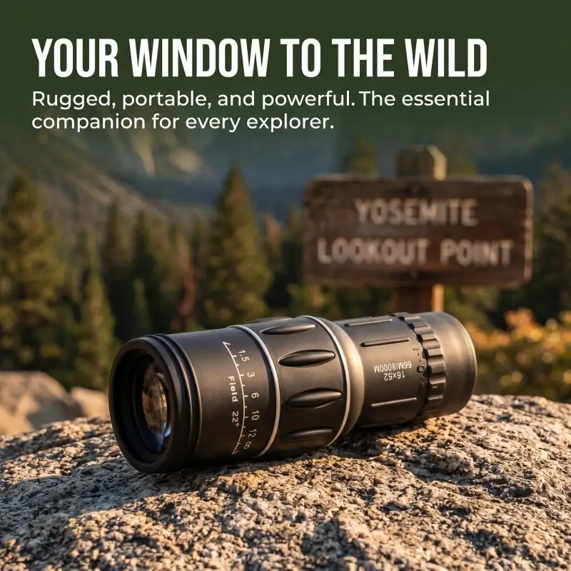 전문가용 16x52 HD 비전 단안 망원경 고출력 방수 소형 조류 관찰 야외 캠핑 여행 하이킹용