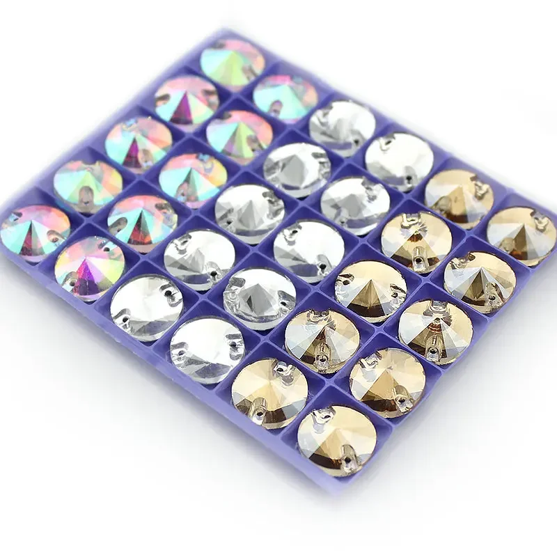 DUCRYSTAL 8mm-16mm 원형 봉제용 라인스톤 크리스탈 AB 실버 베이스 봉제용 라인스톤 비즈, 의류 장 봉제용 스톤