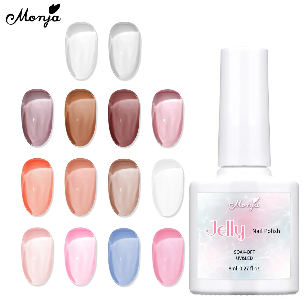 

Monja 6PCS 8ML Jelly Nail Art UV Gel Polish Ice Translucent Nude Pink Color Manicure Soak Off Varnish Hybrid DIY Lacquer Colors