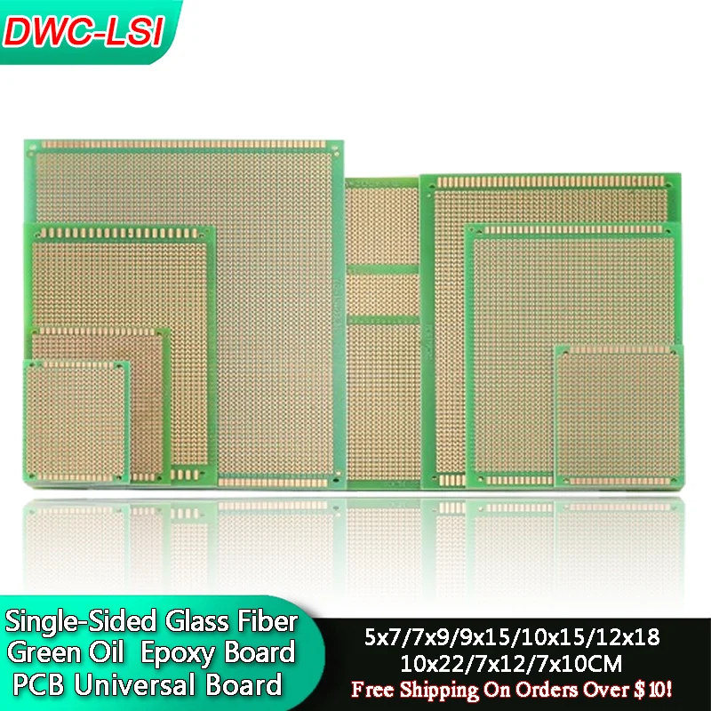 5/10PCS Einseitige Grüne Öl Epoxy Bord Glasfaser Universal PCB Board 5x7/7x9/9x15/10x15/12x18/10x22/7x12/7x10CM