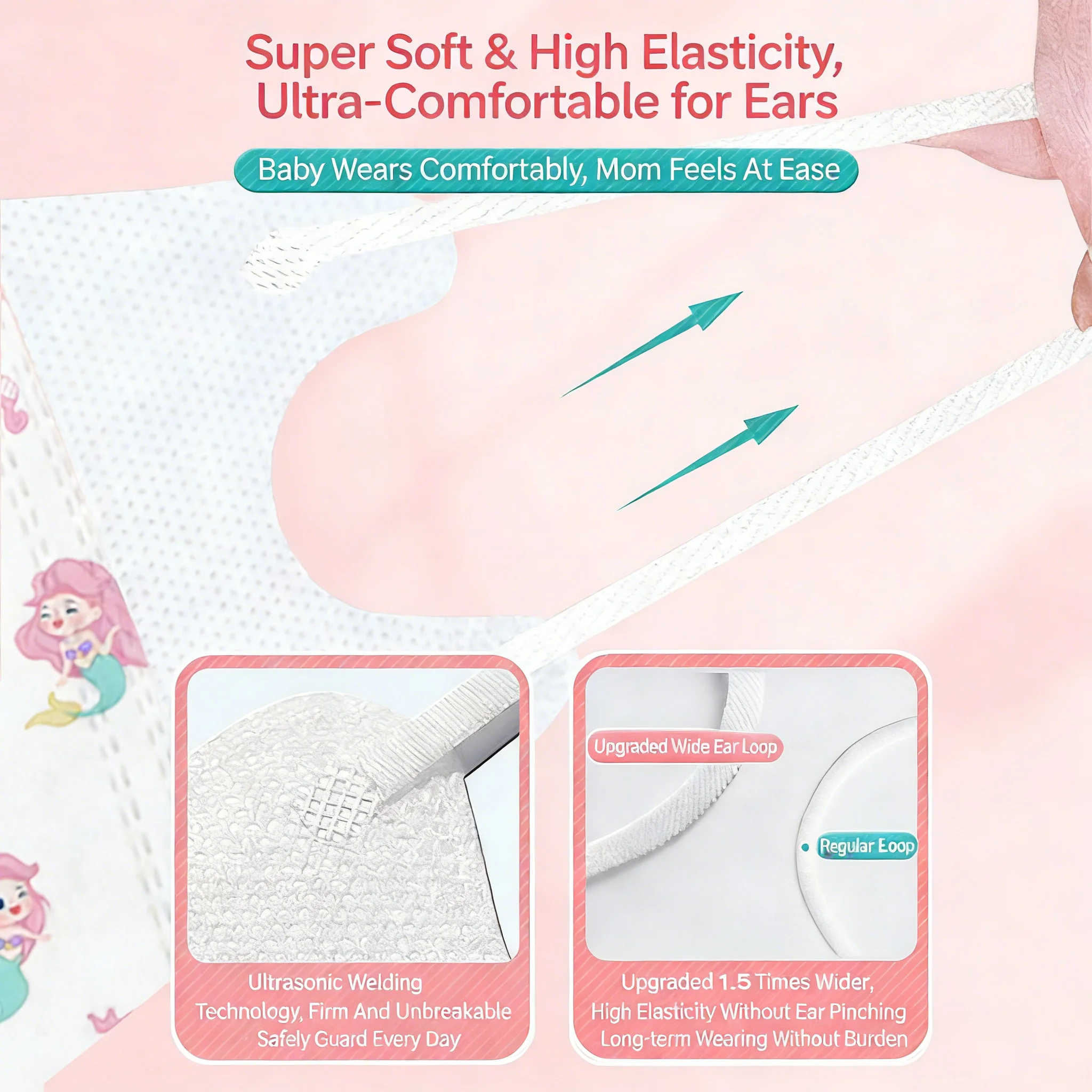 Masque en tissu réutilisable rose, protection confortable et écologique, idéal pour une utilisation quotidienne.