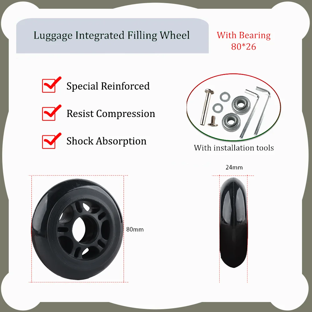 80-26 Trolley Case Travel Luggage Suitcase Universal Wheel Rubber Wear-Resistant Wheel Repair Parts Separate Wheel Replacement