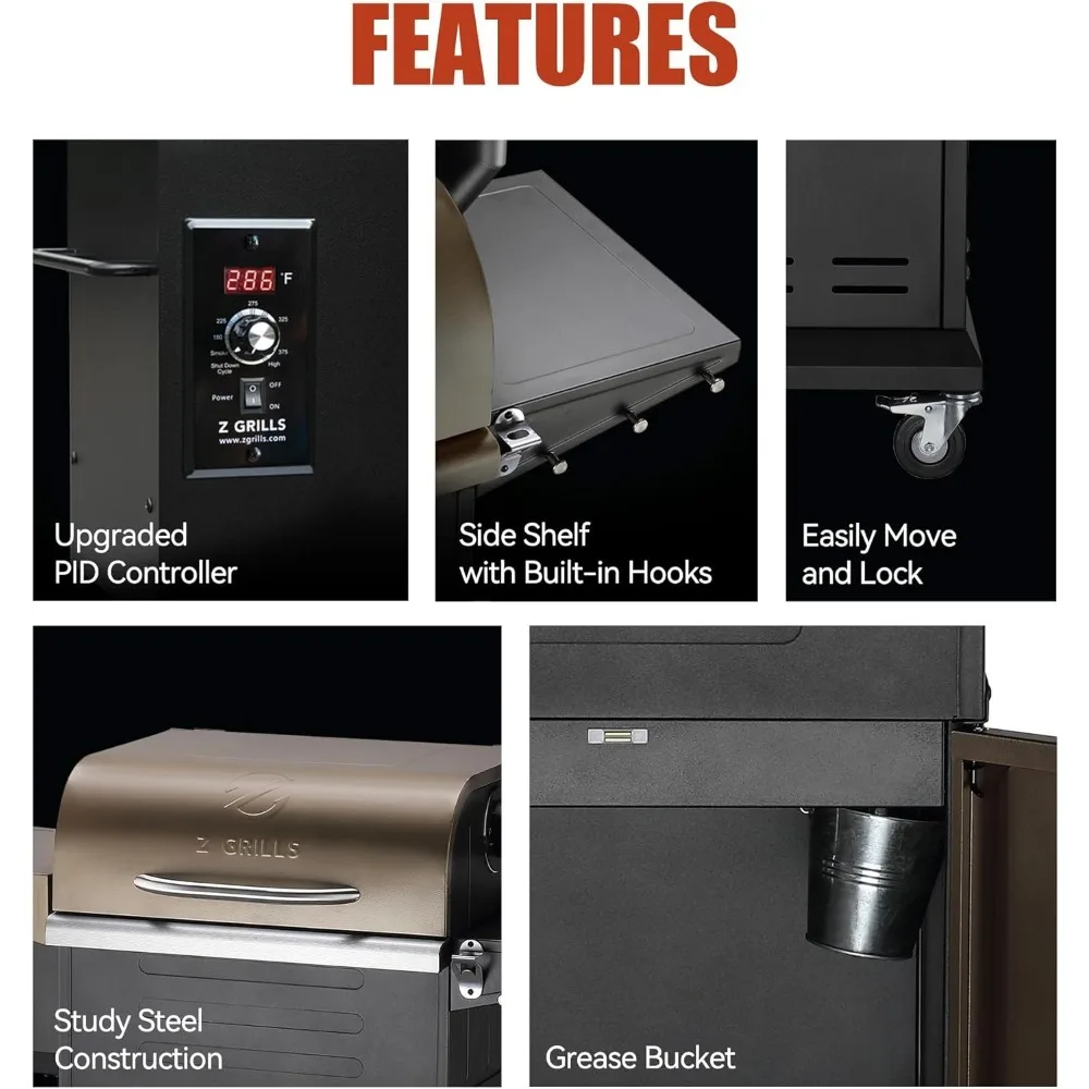 Wood Pellet Grill Smoker with PID Controller, 8-in-1 Master Sear BBQ Grill, Auto Temperature Control, Storage Cabinet Side Shelf 4