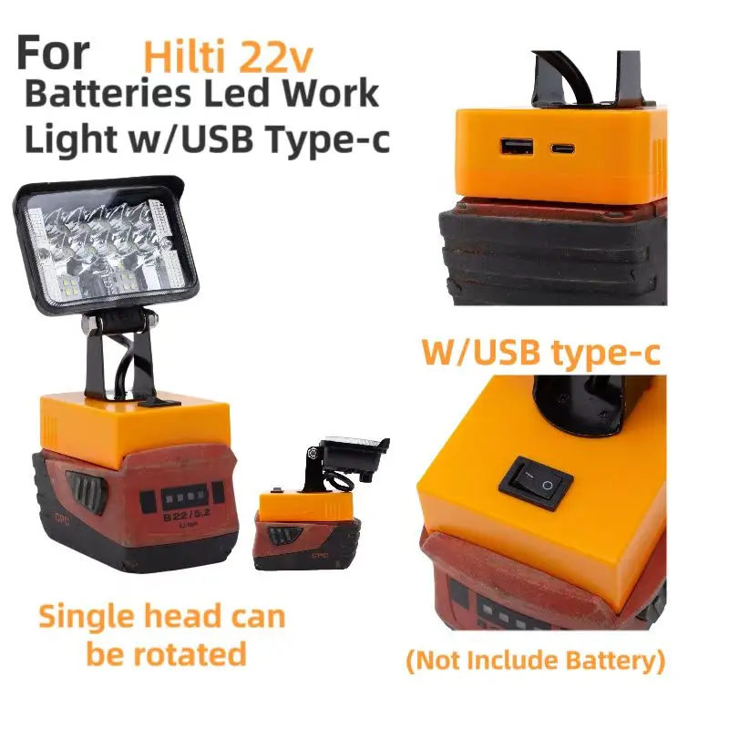 22V Hilti-Style Rechargeable Flood Light – 8400 Lumens Super Bright LED Work Light, IP67, Adjustable Focus