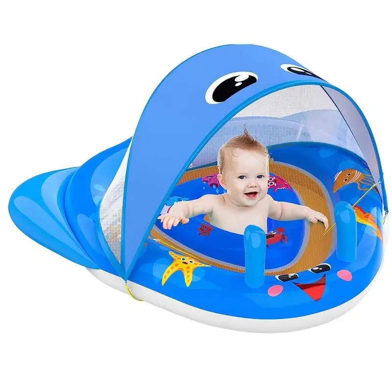 

Toddler Float Ring Inflatable Swim Float With Detachable Sun Protection Canopy Kids Swim Training Floats For Indoor Outdoor