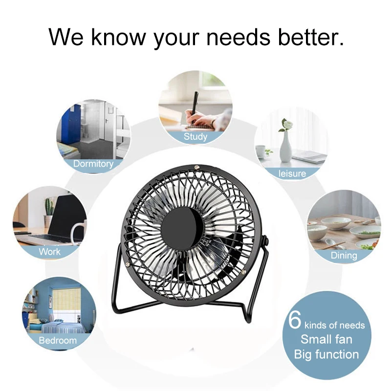 4/6inch mini USB fan ferroalloy desktop portable personal home office travel camping silent breeze fan for child baby toddler 5