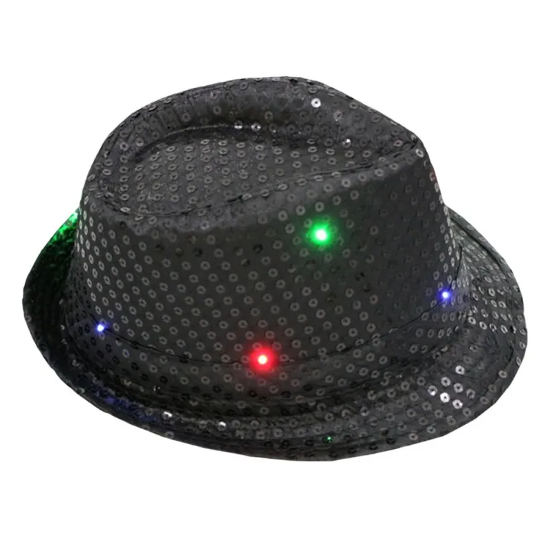 Creative LED Luminous Jazz Hat Party Carnival Light Up Sequin Hat Adult Glitter Festival Dress Up Cap For Men Women