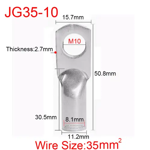 JG6/10/16/25/35/50/70/95/120-300 Marine Copper Screw Hole Electric Wire Cable Ring Tubular Cord End Lug Connector Crimp Terminal - Image 48