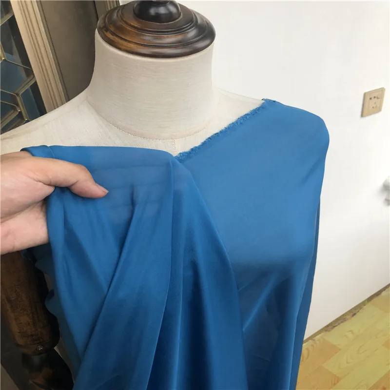 

1 метр 100% шелк тутового шелкопряда 11 momme жоржет шелк тонкая ткань однотонный синий цвет 135 см 53 дюйма в ширину двор JJ606