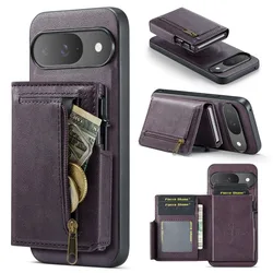 Versatile Magnetic Zipper Leather Wallet Phone Case with Detachable Design - Google Pixel 8 Pro (Purple)