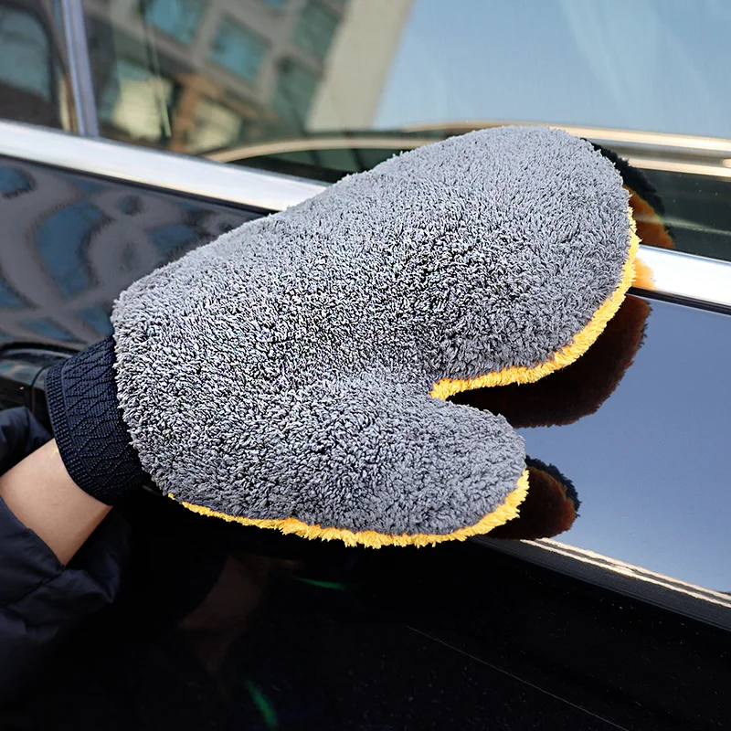 Microfiber Cleaning Gloves Car Cleaning Gloves Soft Car Washing Gloves Double-sided Fleece Microfiber Chenille Drying Cloth Car Body Window Tire Cleaning Glove Thicken