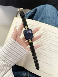 Elegant Classic Leather Loop Band for Women - Compatible with Various Apple Watch Sizes (Black)