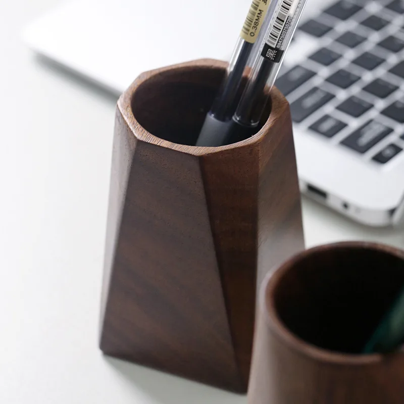 

Whole Wood Walnut Vintage Wood Pen Holder Simple Log Office Desktop Stationery Storage Free Engraving