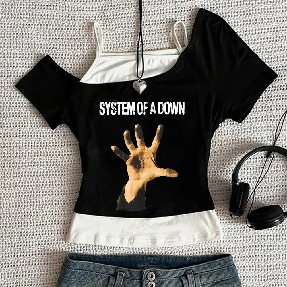 System of a Down Crop-Top für Mädchen, Harajuku, Manga, japanisches Jojifuku, Anime-T-Shirt, Vintage, Manga, Harajuku, Meme, lustig