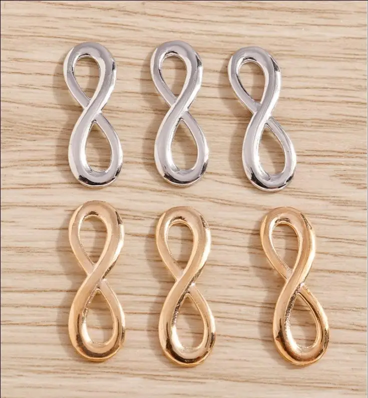 Tusember 50 Stück 8 x 23 mm Legierung, 2 Farben, Unendlichkeits-Charms-Anhänger für modische Halsketten, Ohrringe, handgefertigte Schmuckherstellung