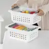 Small Stacking Basket, Open Plastic Bin, Space Saving Organizers, White 3