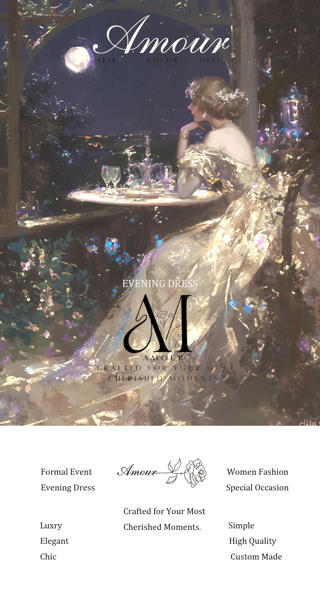 فساتين سهرة سعودية مخصصة على شكل حورية البحر من أمور، بتصميم مكشوف الأكتاف وطول يصل إلى الأرض، مزينة بالدانتيل والترتر وأكمام طويلة، فساتين حفلات أنيقة 2026