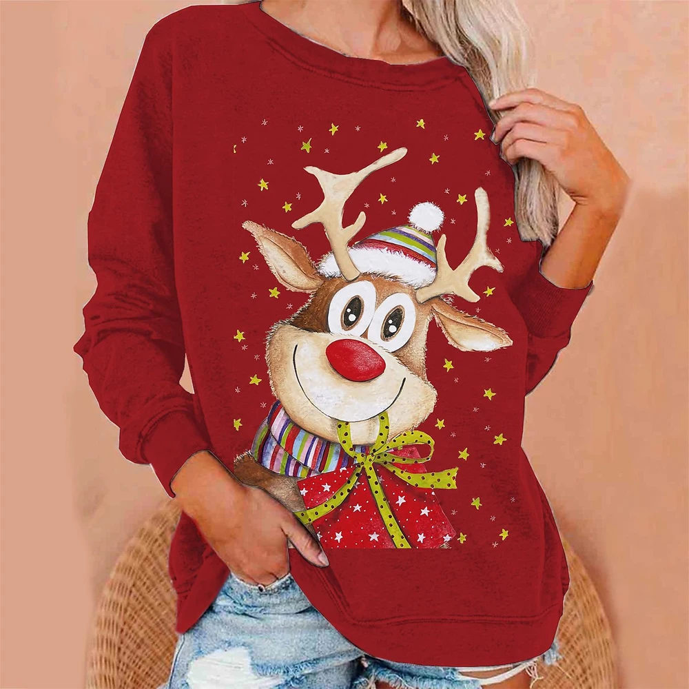 

New Ladies Boutique Cartoon Christmas Deer Print Hoodie Women Winter Warm Clothing Women Street Casual Hoodie Women Fashion Top