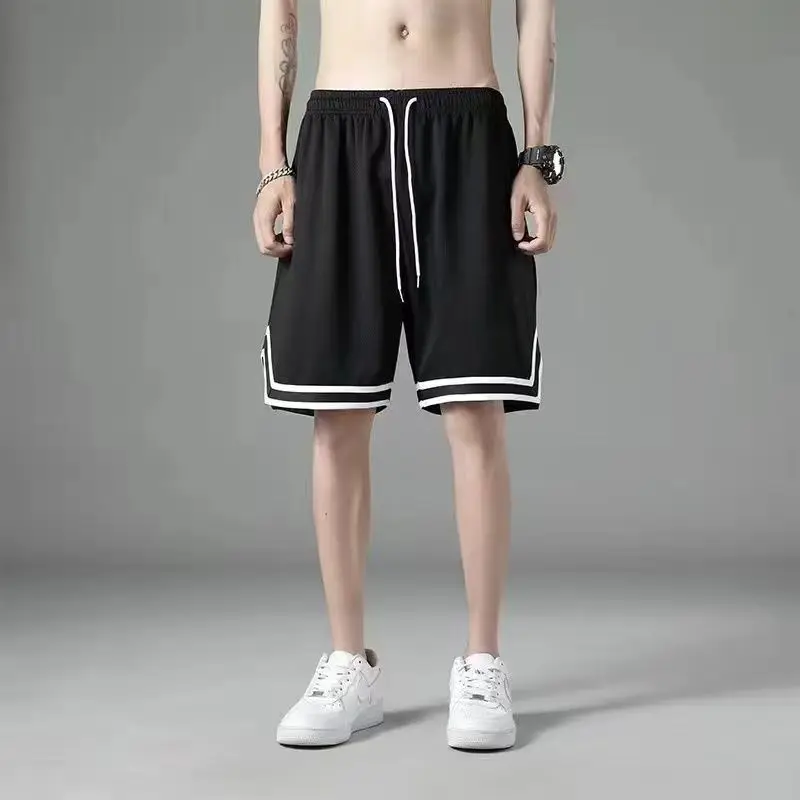 

Men Motion Street Casual Weaving Tape Ice Shreds Shorts Male Summer New Casual Pants Pocket Elastic Waist Patchwork Loose Shorts