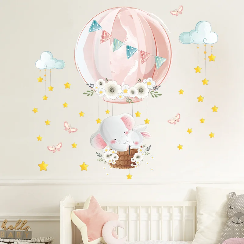 Kawaii Animals Cartoon Wall Stikers for Baby Room Decoration Hippo Lion Panda Bedroom Livingroom Wall Decor Accessories Decals