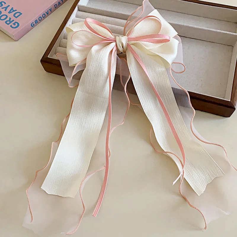 Elegant Sweet Pink Satin Bow Hair Clips