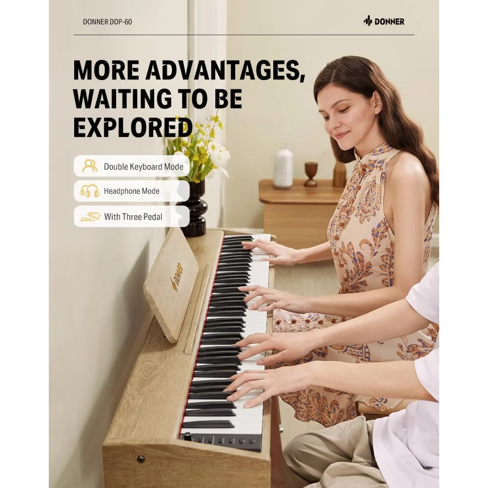DDP-60 88 Key Digital Piano: Full Size Keyboard， Includes Three Pedal, Electric Piano Keyboard for Beginners