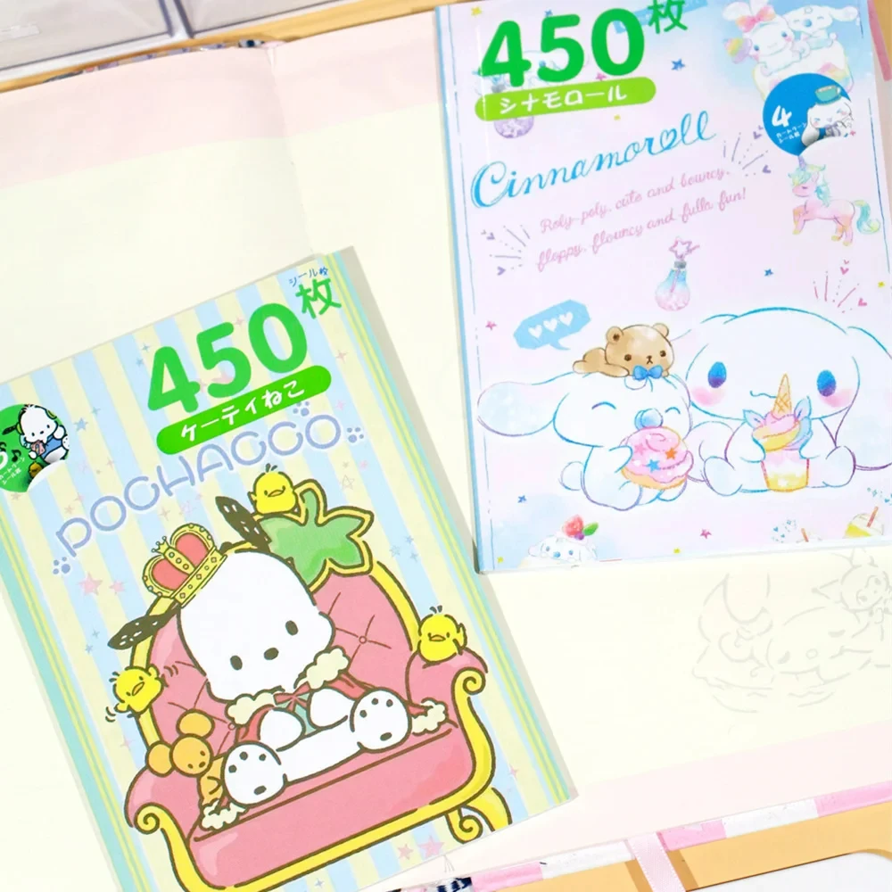 450Pcs Sanrio Sticker Book Cartoon Kawaii Kuromi Hello Kitty Melody Goka Card Stickers Hand Account Decoration For Girls Gift 4
