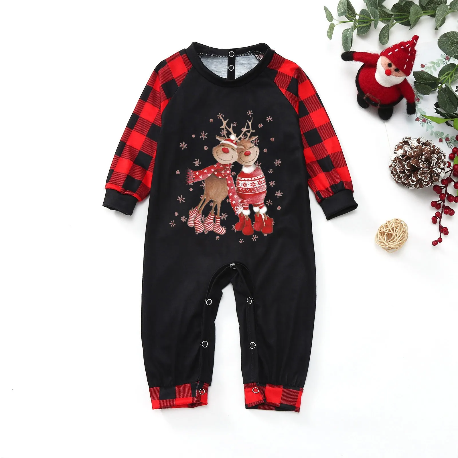 

Parent-Child Baby Suit Christmas Deer Print Plaid Long-Sleeved Trouser Set before Christmas Pajamas for Family