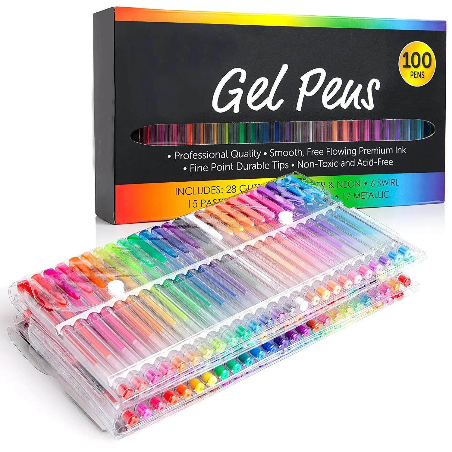 

100 Colors Gel Pen Set Glitter Metallic Colored Ink For Adult Coloring Drawing Marker Pens Scrapbooks Journals Art Supplies