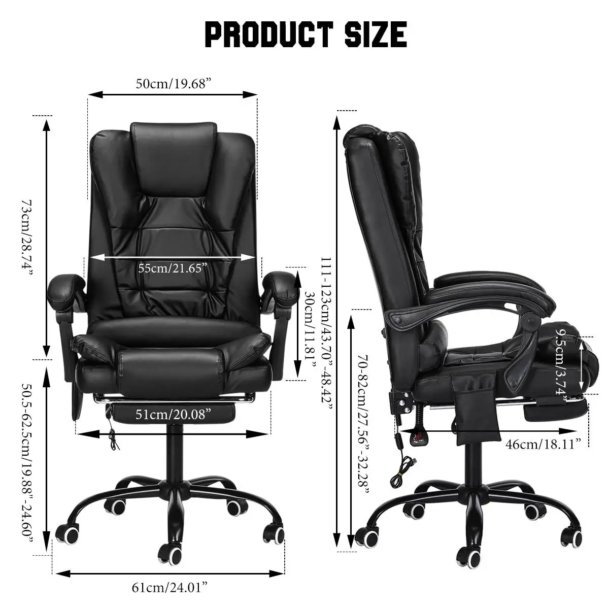 Adjustable Executive Massage Office Chair Reclining High Back Chair Big