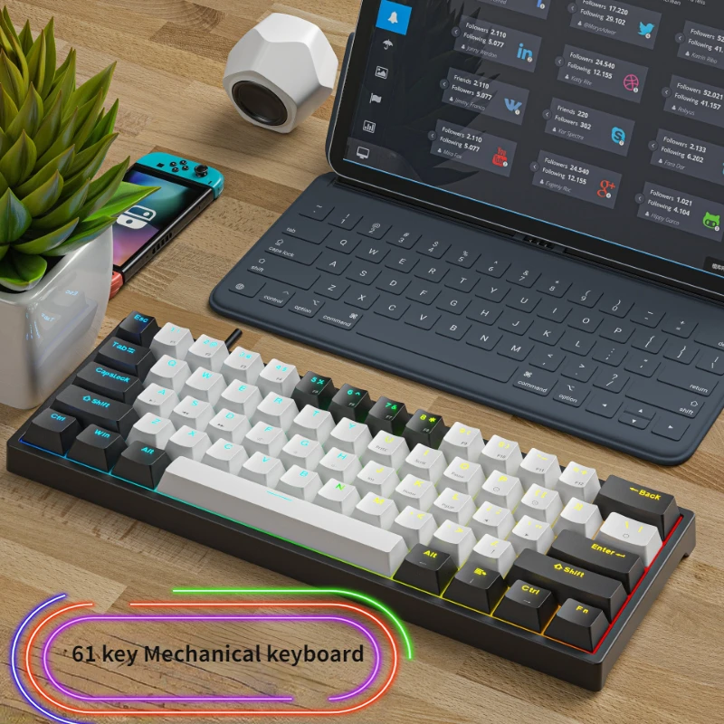 

Механическая игровая Проводная мини-клавиатура с RGB-подсветкой, 61 клавиша