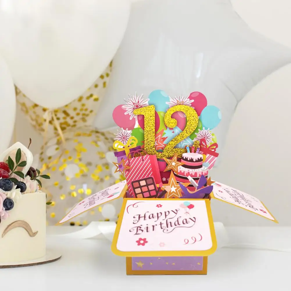 Happy Birthday Greeting Card with Envelope 3D Gift Box 65th/55th 12/15 Years Old Birthday Wishes Message Card Party Gift