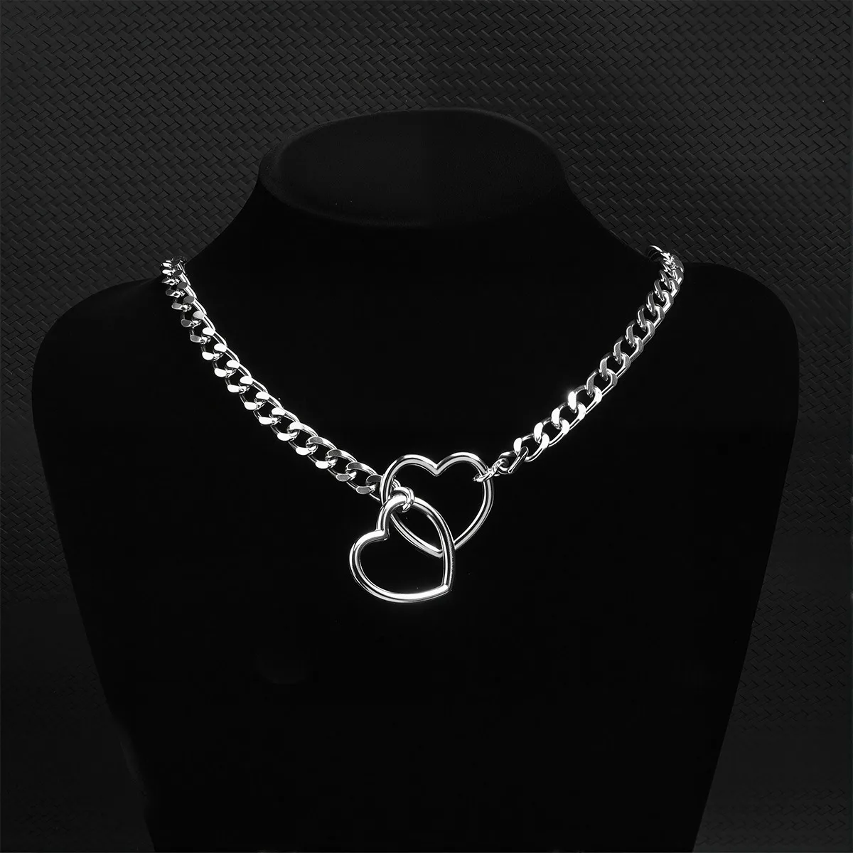 Heart Metal Chain Collar Bdsm Accessory Punk Style Couple Gift_voghion.com