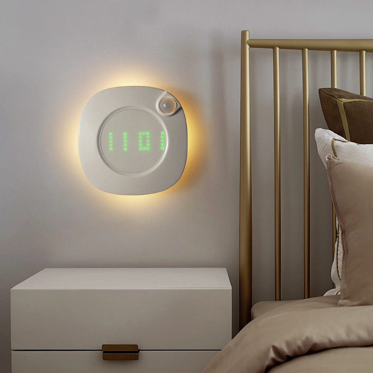 USB Modern Wall Clock PIR Motion Sensor Lamp Study Night Light 360Degrees Digital Watch Time Clock Magnet Bathoom Toilet Lamp