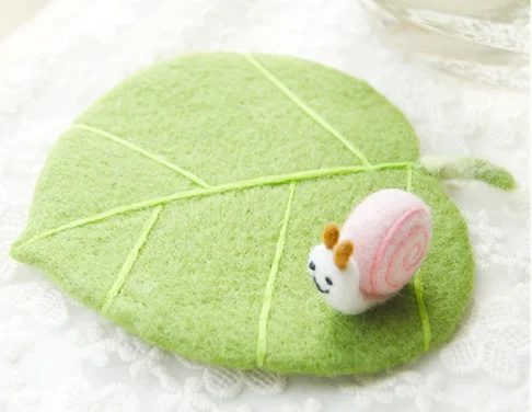 Cherry and snail animals cartoon set wool needlepoint kit wool felt needle felting coaster craft needlecraft DIY handmade