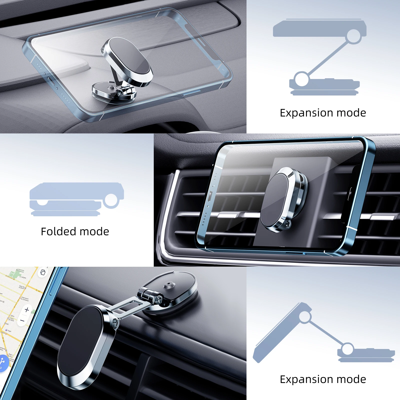 Strong Magnetic Car Phone Holder Mount Rotatable Smartphone Stand Upgrated Foldable Phone Bracket For iPhone Samsung Xiaomi LG