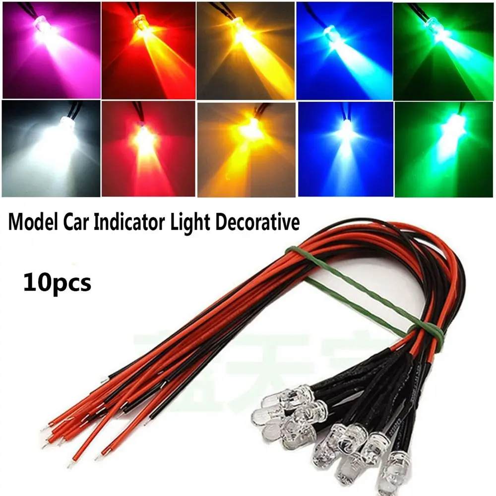 10pcs 1/14 Tamiya RC Crawler Red White Yellow LED Light Drift Car  RC Truck Lights 3mm 12V